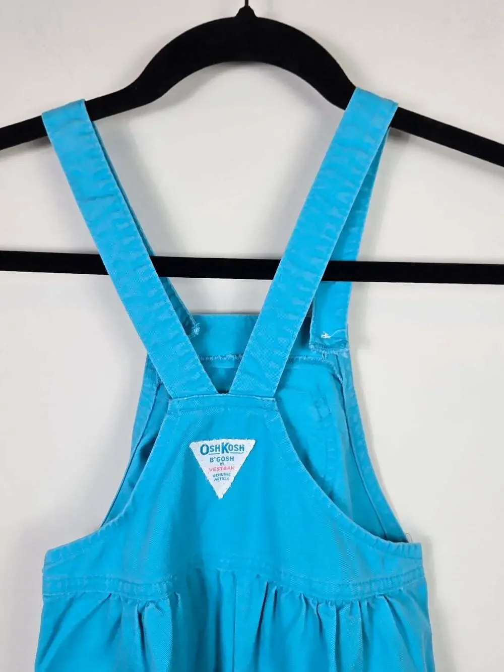 Vintage OshKosh B’Gosh Turquoise Blue Overalls Girls 6X Made USA 90s Pop Art